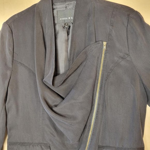 Evette & K Black Moto Draped Zip Front Blazer Jacket Women Size S - Picture 7 of 8